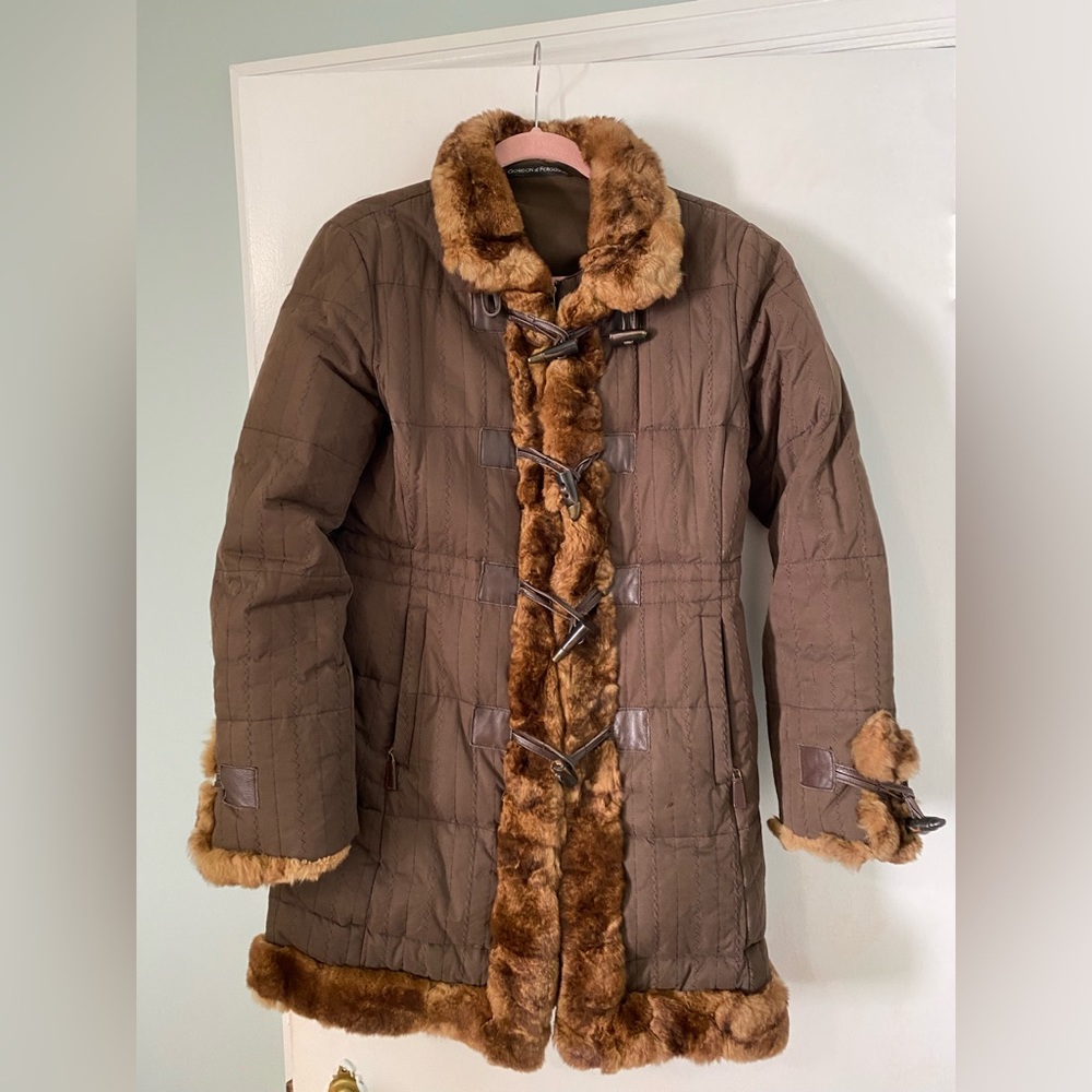 Gordon & Ferguson down coat with rabbit for trim